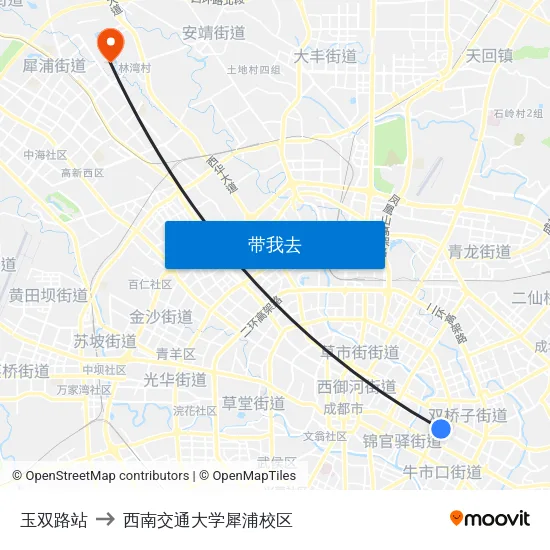 玉双路站 to 西南交通大学犀浦校区 map