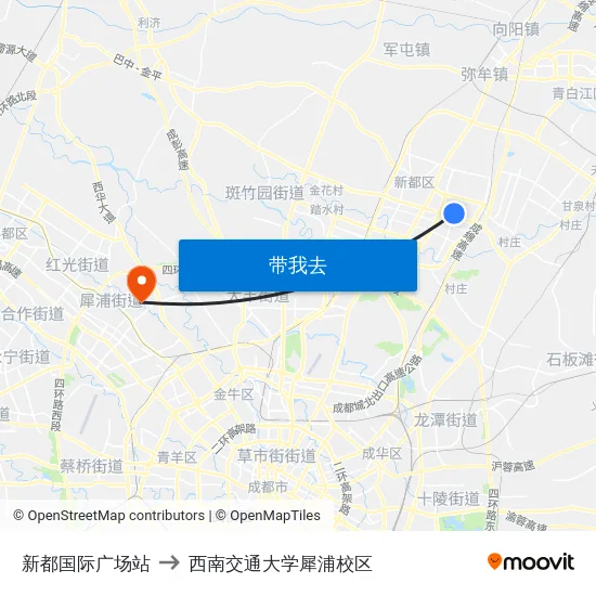 新都国际广场站 to 西南交通大学犀浦校区 map