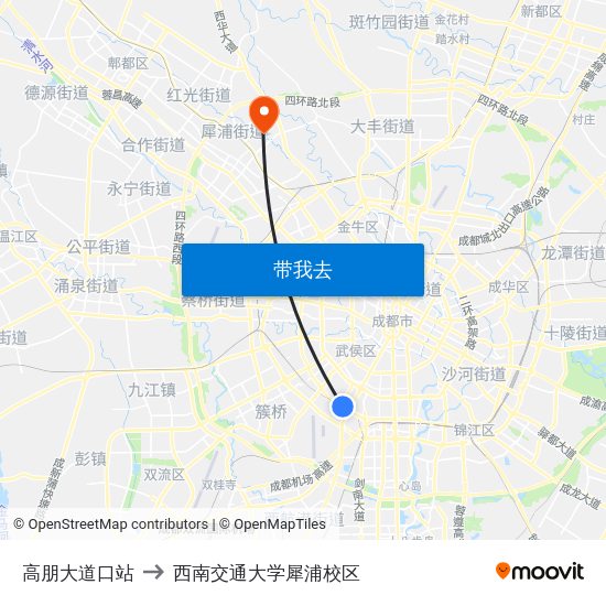 高朋大道口站 to 西南交通大学犀浦校区 map