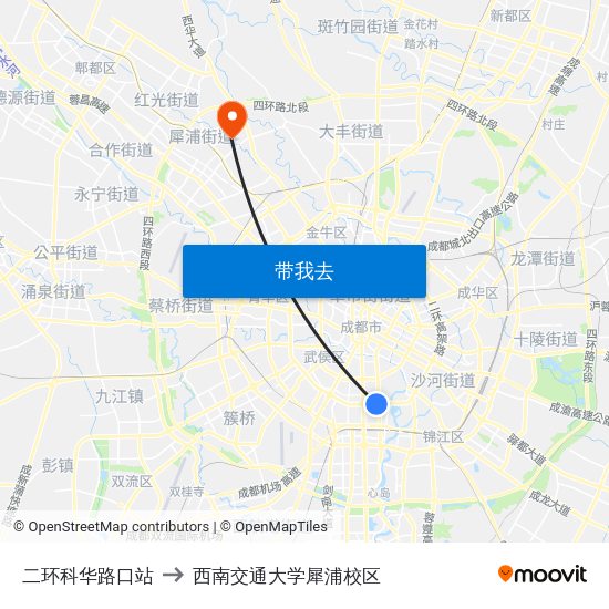 二环科华路口站 to 西南交通大学犀浦校区 map