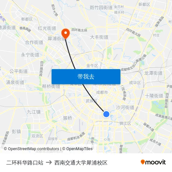 二环科华路口站 to 西南交通大学犀浦校区 map