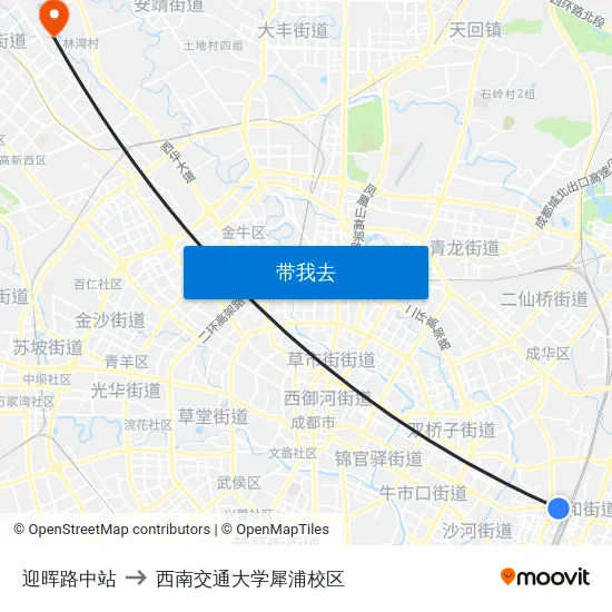 迎晖路中站 to 西南交通大学犀浦校区 map