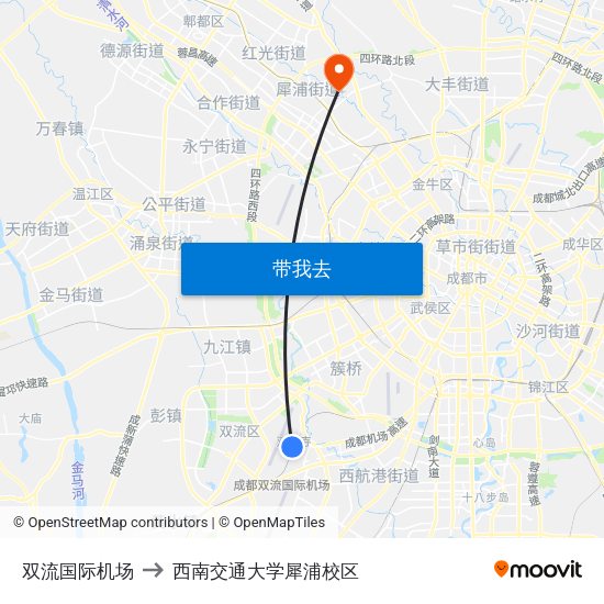 双流国际机场 to 西南交通大学犀浦校区 map