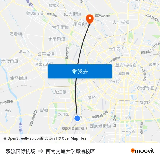 双流国际机场 to 西南交通大学犀浦校区 map