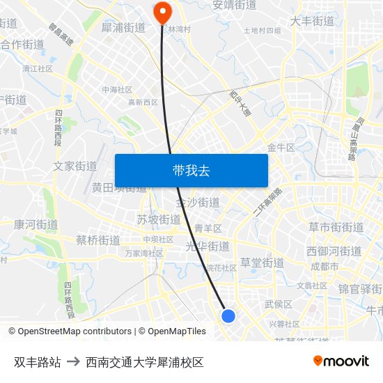 双丰路站 to 西南交通大学犀浦校区 map