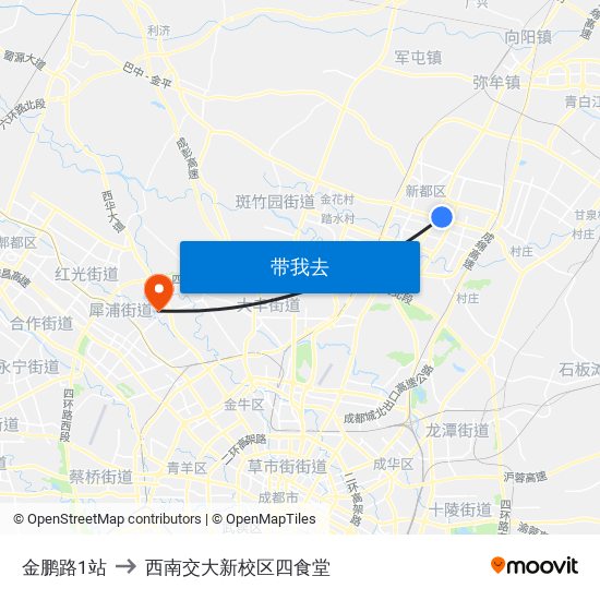 金鹏路1站 to 西南交大新校区四食堂 map