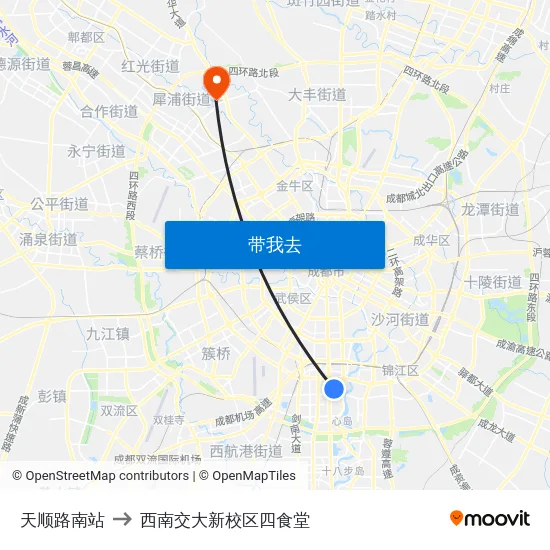 天顺路南站 to 西南交大新校区四食堂 map