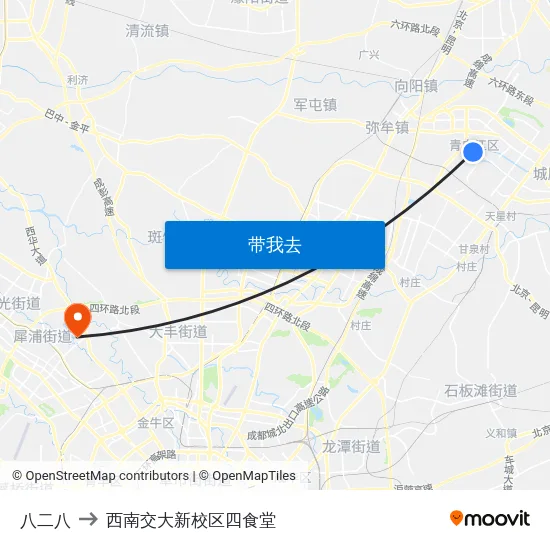 八二八 to 西南交大新校区四食堂 map