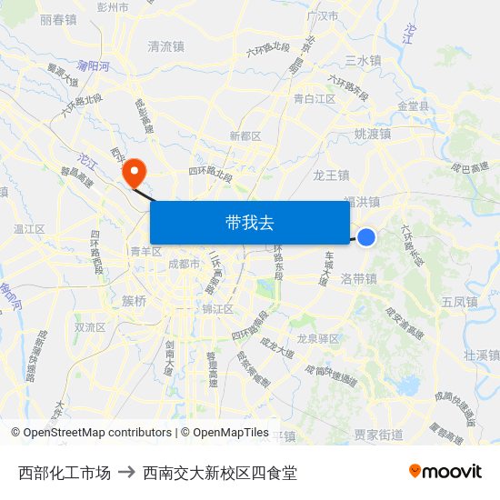 西部化工市场 to 西南交大新校区四食堂 map