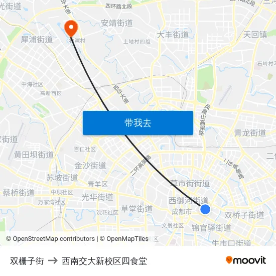 双栅子街 to 西南交大新校区四食堂 map