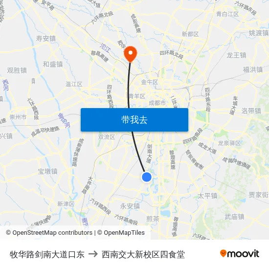 牧华路剑南大道口东 to 西南交大新校区四食堂 map
