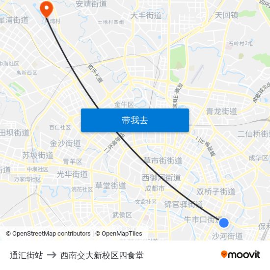 通汇街站 to 西南交大新校区四食堂 map