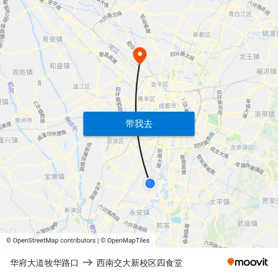 华府大道牧华路口 to 西南交大新校区四食堂 map