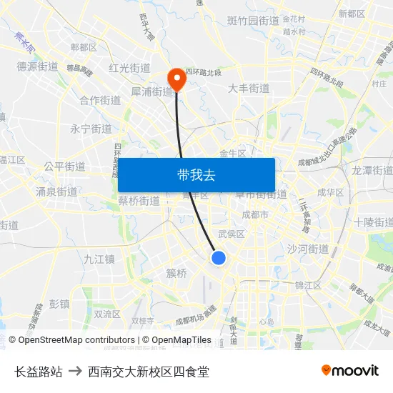 长益路站 to 西南交大新校区四食堂 map