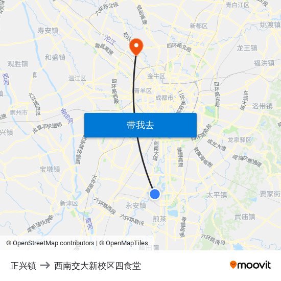 正兴镇 to 西南交大新校区四食堂 map