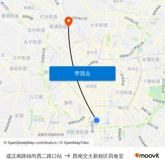 成汉南路锦尚西二路口站 to 西南交大新校区四食堂 map