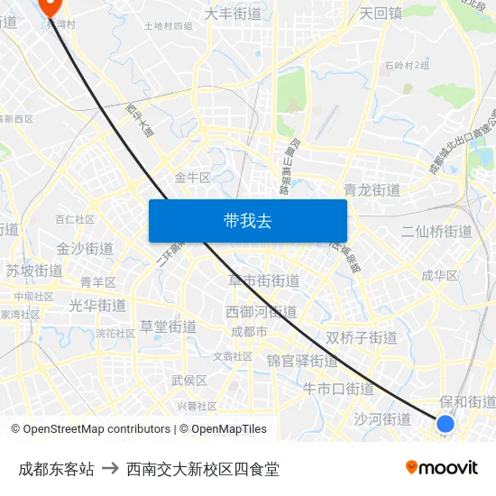 成都东客站 to 西南交大新校区四食堂 map