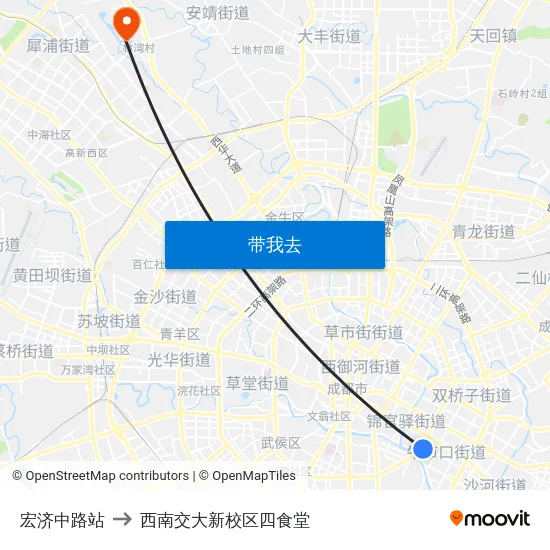 宏济中路站 to 西南交大新校区四食堂 map