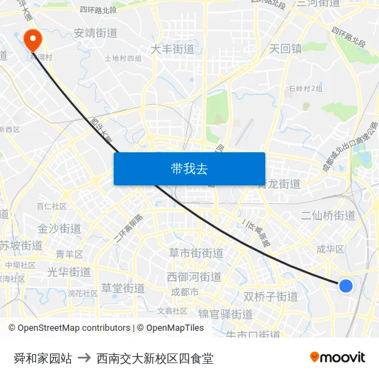 舜和家园站 to 西南交大新校区四食堂 map