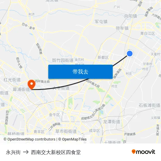 永兴街 to 西南交大新校区四食堂 map