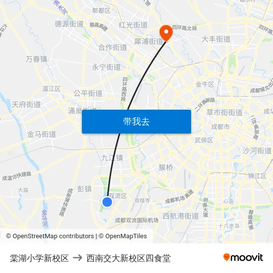 棠湖小学新校区 to 西南交大新校区四食堂 map