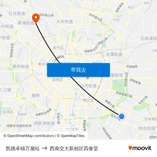 凯德卓锦万黛站 to 西南交大新校区四食堂 map