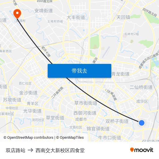 双店路站 to 西南交大新校区四食堂 map