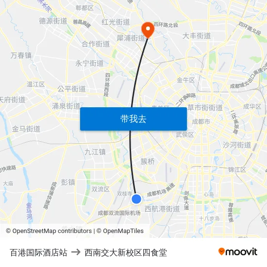百港国际酒店站 to 西南交大新校区四食堂 map