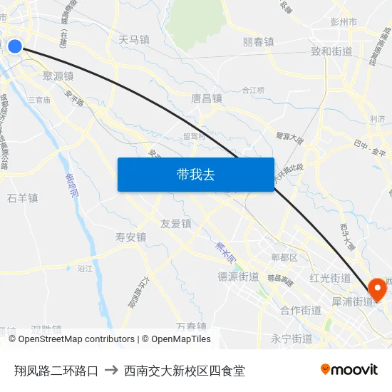 翔凤路二环路口 to 西南交大新校区四食堂 map