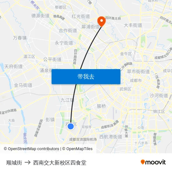 顺城街 to 西南交大新校区四食堂 map