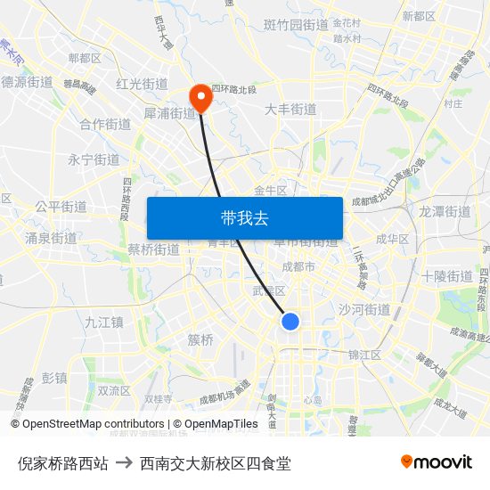 倪家桥路西站 to 西南交大新校区四食堂 map