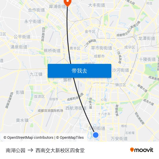 南湖公园 to 西南交大新校区四食堂 map