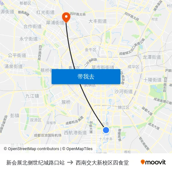 新会展北侧世纪城路口站 to 西南交大新校区四食堂 map