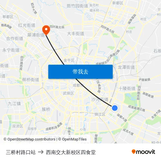 三桥村路口站 to 西南交大新校区四食堂 map