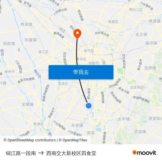 锦江路一段南 to 西南交大新校区四食堂 map