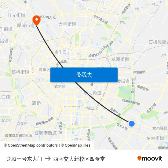 龙城一号东大门 to 西南交大新校区四食堂 map