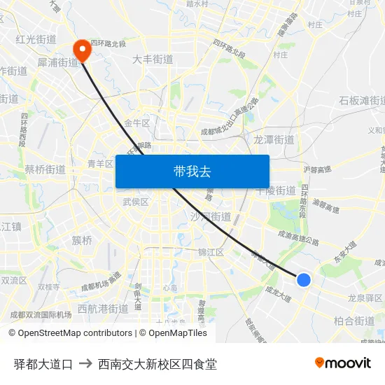 驿都大道口 to 西南交大新校区四食堂 map