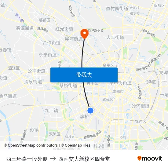 西三环路一段外侧 to 西南交大新校区四食堂 map