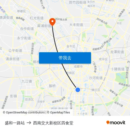 盛和一路站 to 西南交大新校区四食堂 map