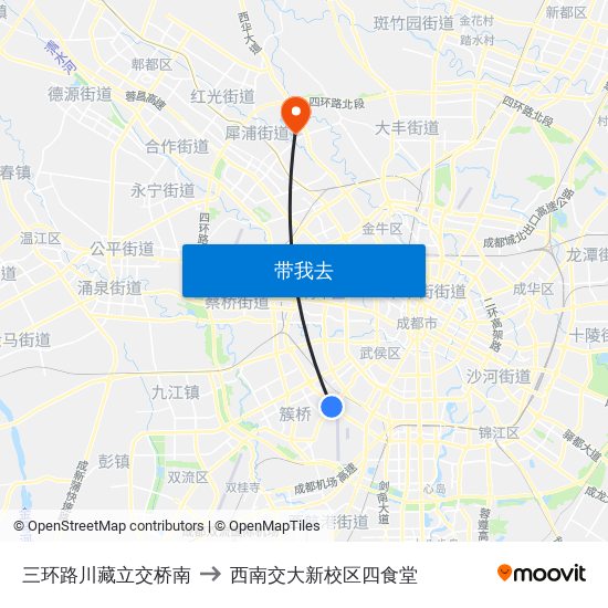 三环路川藏立交桥南 to 西南交大新校区四食堂 map