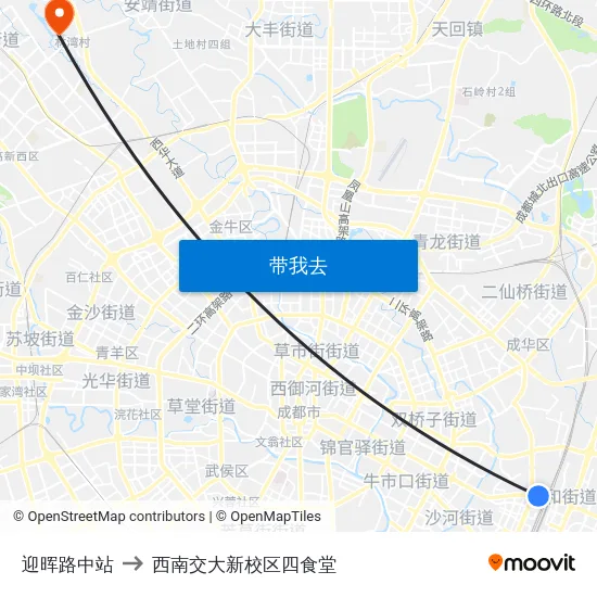 迎晖路中站 to 西南交大新校区四食堂 map