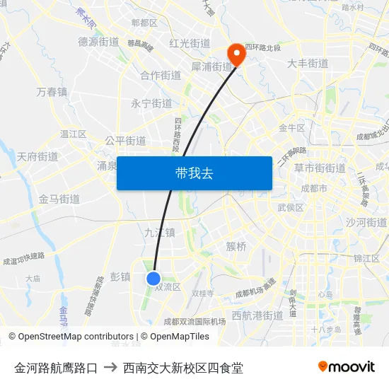 金河路航鹰路口 to 西南交大新校区四食堂 map
