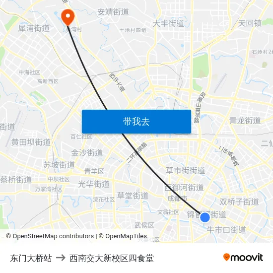 东门大桥站 to 西南交大新校区四食堂 map