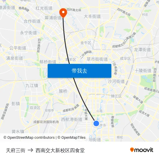 天府三街 to 西南交大新校区四食堂 map