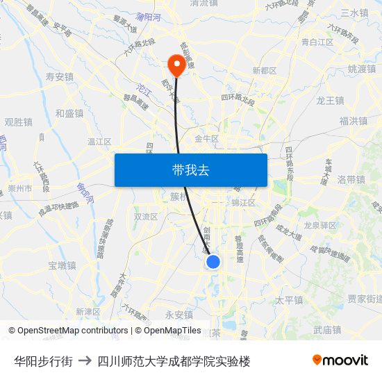 华阳步行街 to 四川师范大学成都学院实验楼 map