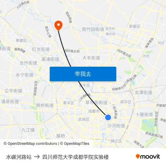 水碾河路站 to 四川师范大学成都学院实验楼 map