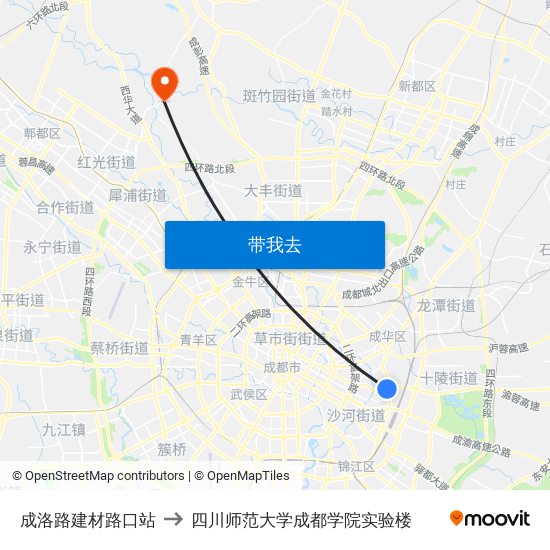 成洛路建材路口站 to 四川师范大学成都学院实验楼 map