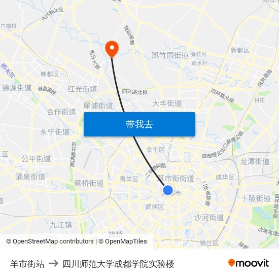 羊市街站 to 四川师范大学成都学院实验楼 map