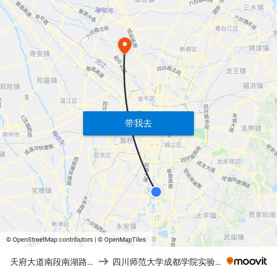 天府大道南段南湖路口 to 四川师范大学成都学院实验楼 map