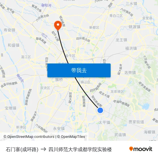 石门寨(成环路) to 四川师范大学成都学院实验楼 map